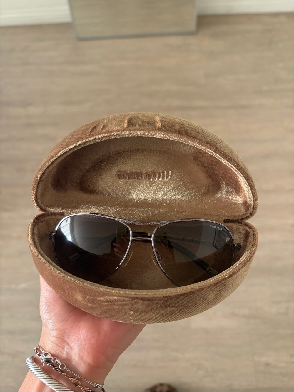 Vintage Miu Miu Silver Frame Aviator Sunglasses with Brown Gradient Lenses